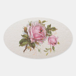 Elegant Pink Girly Vintage Cute Rose Oval Sticker