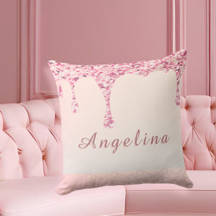 Elegant Pink Glam Glitter Drip Cushion