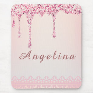 Elegant Pink Glam Glitter Drip Mouse Mat