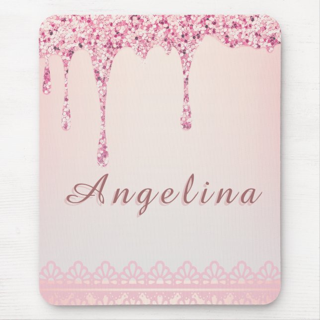 Elegant Pink Glam Glitter Drip  Mouse Mat (Front)