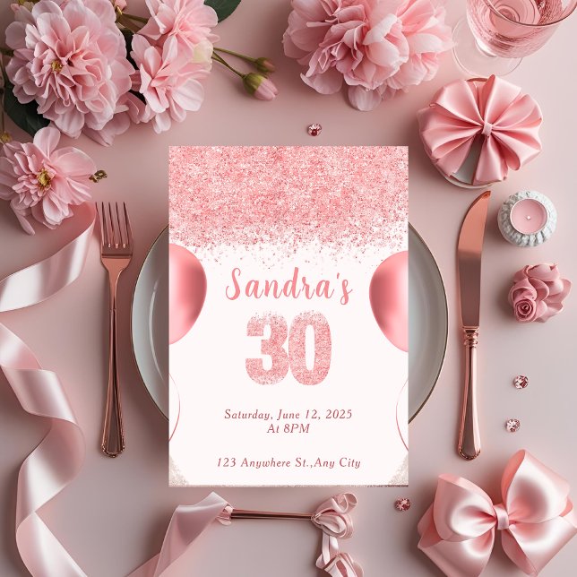 Elegant Pink Glitter 30th Birthday Invitation (Creator Uploaded)