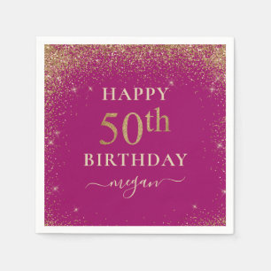 Elegant Pink Glitter 50th Birthday Party  Napkin