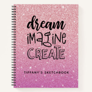 Elegant Pink Glitter Artist Sketchbook with Name Notebook