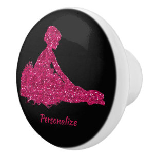 Elegant Pink Glitter Ballerina Dancer Personalised Ceramic Knob