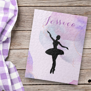 Elegant Pink Glitter Ballet Dancer Ballerina Name  Jigsaw Puzzle