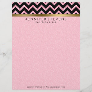 Elegant Pink Glitter Black Chevron Gold Accents Customised Letterhead
