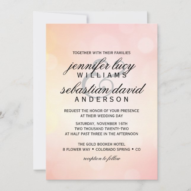 Elegant Pink Glitter Bokeh Light Chic Wedding Invitation (Front)