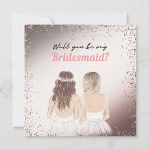 Elegant Pink Glitter Bridesmaid Invitation Cards