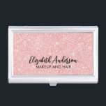 Elegant Pink Glitter Business Card Holder<br><div class="desc">This personalised pink glitter business card case has your name in black text on a beautiful pink glitter background. Customise the case with the name and profession of your choice. Perfect for a hairstylist,  makeup artist or in the field of a beautician. Designed for you by Blackberry Boulevard.</div>