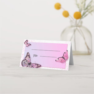 Elegant Pink Glitter Butterfly Wedding Place Card