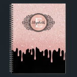 Elegant Pink Glitter Drips Monogram Sketchbook Notebook<br><div class="desc">This personalised girly 8.5 x 11 sketchbook has a black and white monogram on a beautiful faux pink foil and dripping glitter background.  Personalise it for the girly artist in your life. Makes a fun gift for birthdays and Christmas. Designed for you by Blackberry Boulevard.</div>