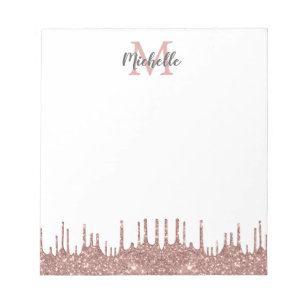 Elegant Pink Glitter Drips Name Monogrammed Notepad