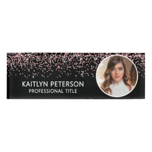 Elegant Pink Glitter Employee Photo ID Name Tag
