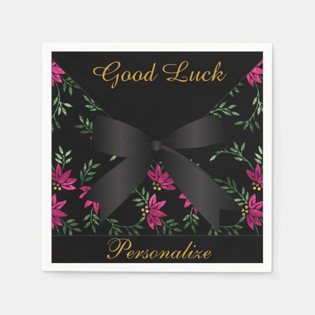 Elegant Pink Glitter Floral Napkin (Front)