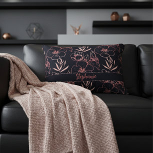 Elegant Pink Glitter Flowers And Leaves Monogram Decorative Cushion
