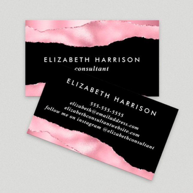Elegant Pink Glitter Foil Black Business Card (Creator Uploaded)