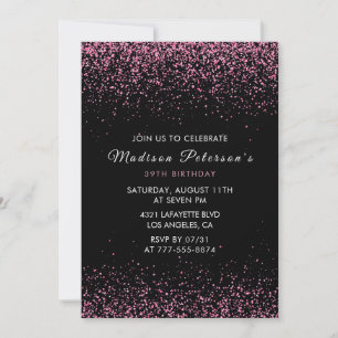Elegant Pink Glitter Glam 39th birthday Invitation