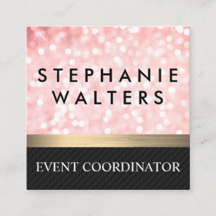 Elegant Pink Glitter Gold Bar Black Mesh Square Business Card