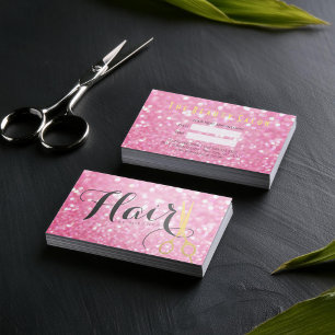 Elegant Pink Glitter Gold Scissors Hair Stylist Appointment Card