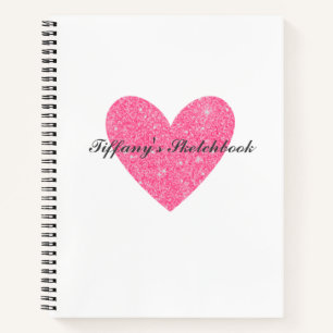 Elegant Pink Glitter Heart Artist Sketchbook Notebook