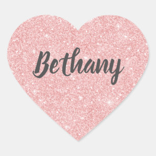 Elegant Pink Glitter Heart Heart Sticker