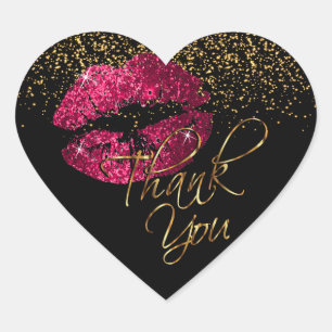 Elegant Pink Glitter Lipcolor - Thank You Heart Sticker