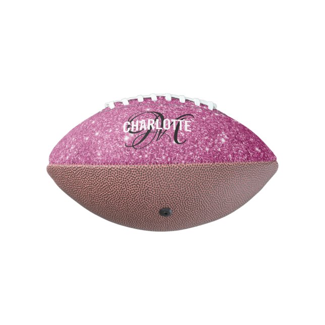 Elegant pink glitter monogram name football american football (Rotated 270)