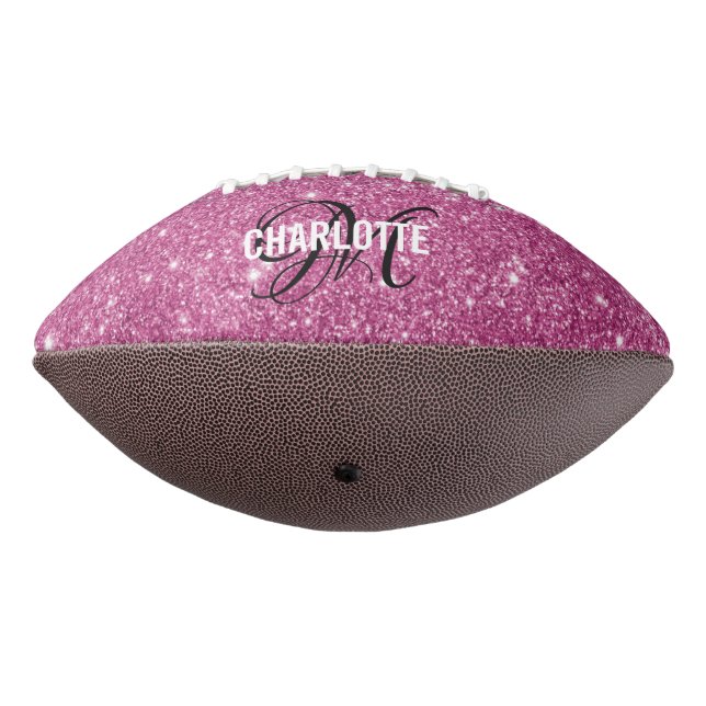 Elegant pink glitter monogram name football american football (Rotated 270)