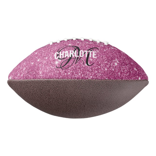 Elegant pink glitter monogram name football american football (Rotated 270)