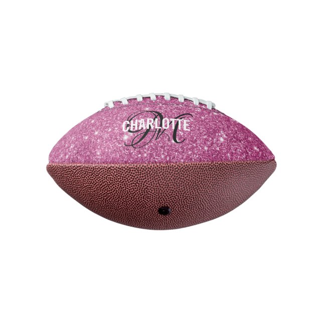Elegant pink glitter monogram name football american football (Rotated 270)
