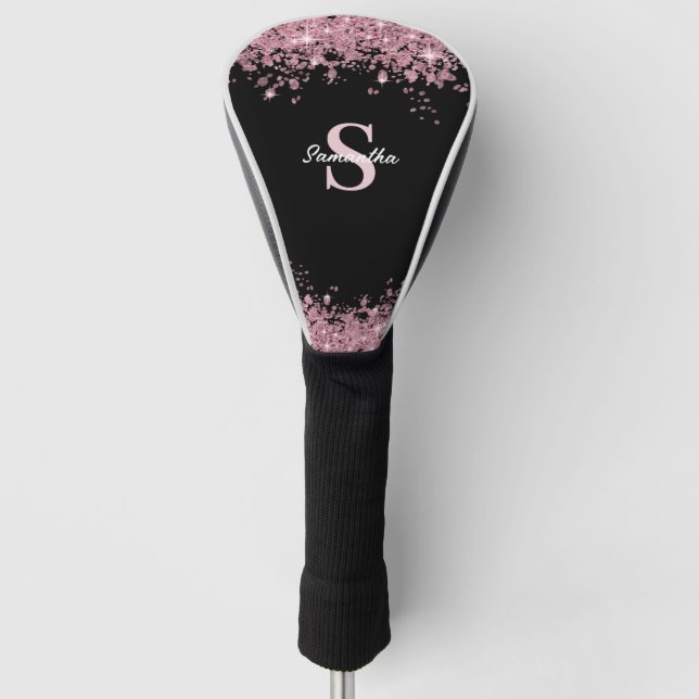 Elegant Pink Glitter Monogram Name Golf Head Cover (Front)
