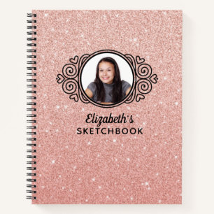 Elegant Pink Glitter Photo Sketchbook Notebook