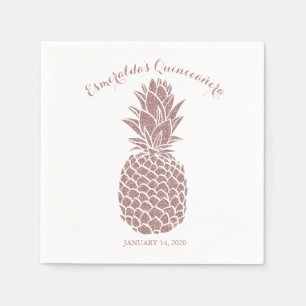 Elegant Pink Glitter Pineapple Quinceanera Party Napkin