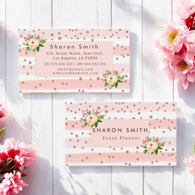 Elegant Pink Glitter Rose Gold Confetti Trendy Business Card (Creator Uploaded)