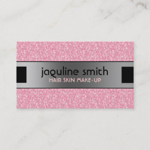 Elegant Pink Glitter Silver & Black Accents Business Card