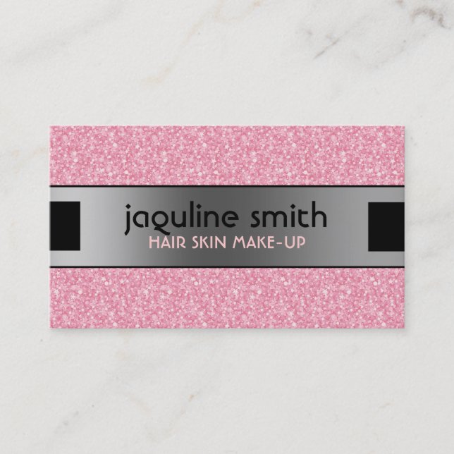 Elegant Pink Glitter Silver & Black Accents Business Card (Front)