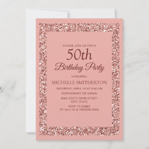 Elegant Pink Glitter Sparkle Women 50th Birthday  Invitation