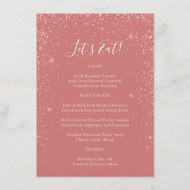 Elegant Pink Glitter Special Occasion Menu (Front)