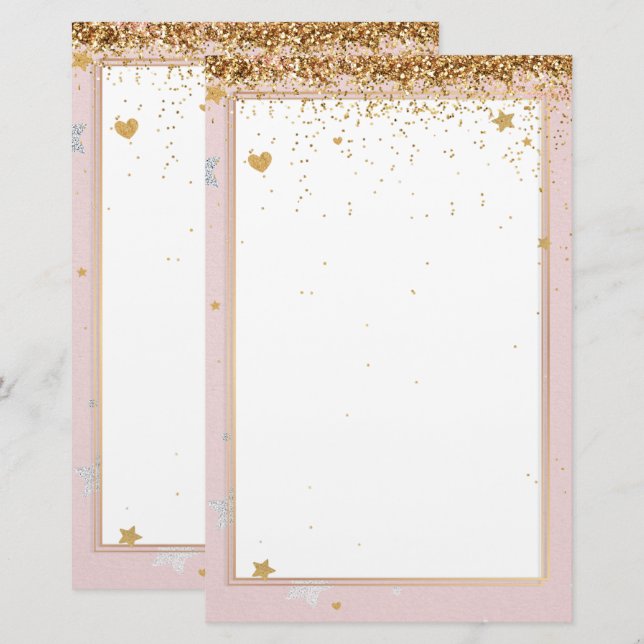 Elegant pink glitter stationery (Front/Back)