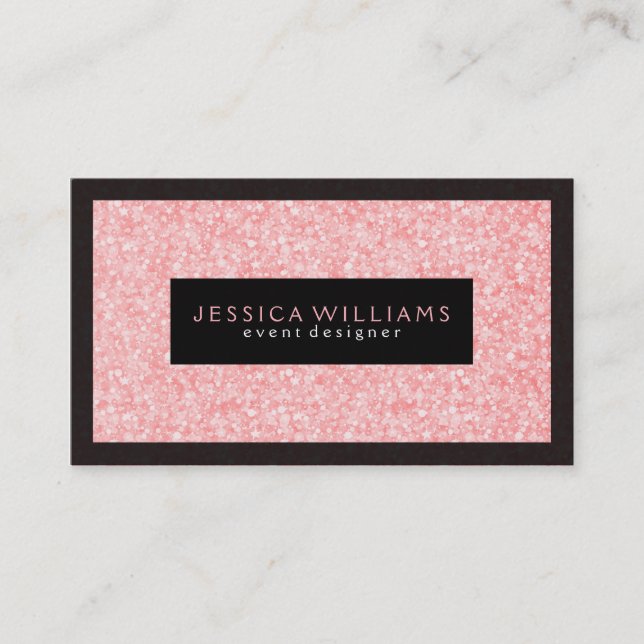 Elegant Pink Glitter With Black Accents Business Card (Front)