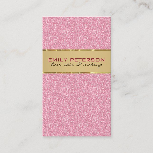 Elegant Pink Glitter With Gold Accents Business Card (Front)