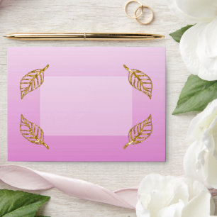 Elegant Pink Glitter with Gold Leaves Envelope