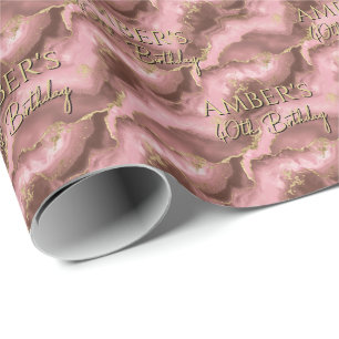 Elegant Pink  Gold Abstract Marble Design Wrapping Paper