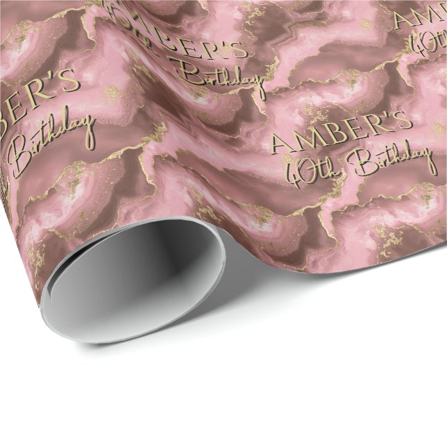 Elegant Pink  Gold Abstract Marble Design Wrapping Paper (Roll Corner)
