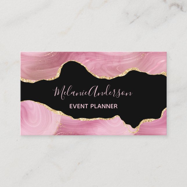 Elegant Pink Gold Agate  Business Card (Front)