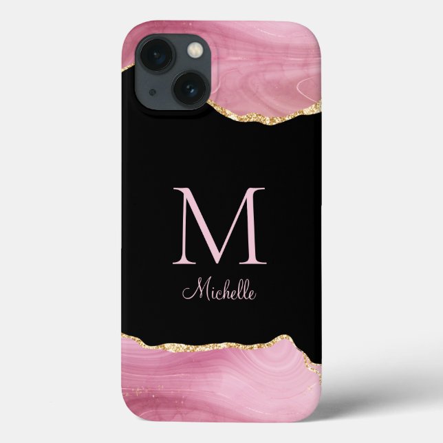 Elegant Pink Gold Agate Monogram  Case-Mate iPhone Case (Back)