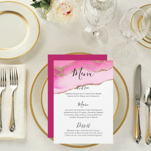 Elegant Pink & Gold Agate Stone Wedding Reception Menu