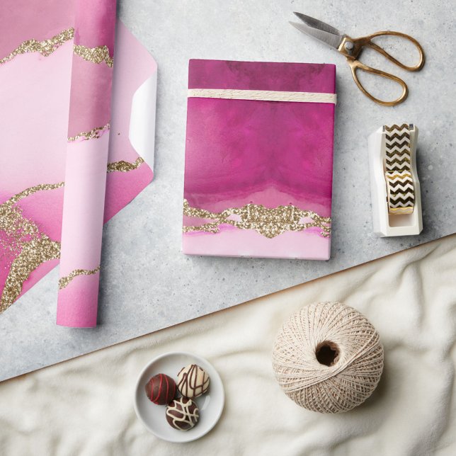 Elegant Pink Gold Agate Stone Wedding Wrapping Paper (Creator Uploaded)