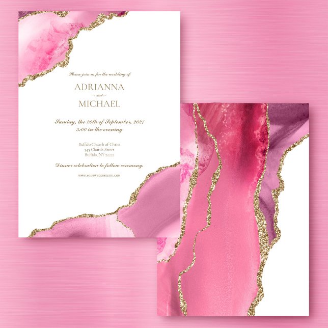 Elegant Pink Gold Agate Wedding Invitation (Creator Uploaded)