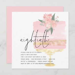 Elegant Pink Gold Birthday Cake 80th Party Invitation